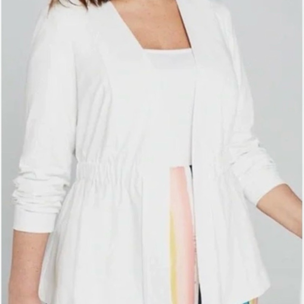 Lane Bryant Women's Linen Blend Drawstring Stretch Peplum Jacket Ivory Size 24